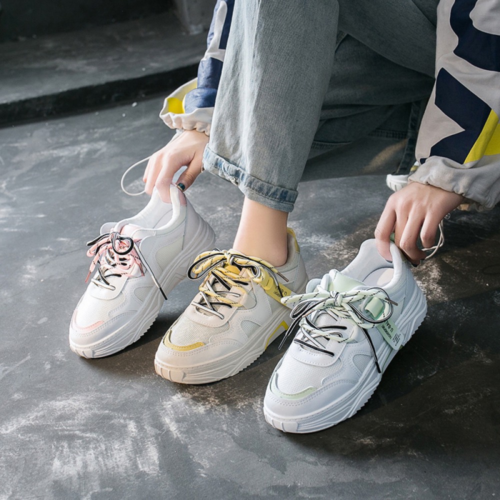 White Shoes Female New Breathable Student Board Shoes Female Flat-Bottom Lace-Up Casual Shoes
